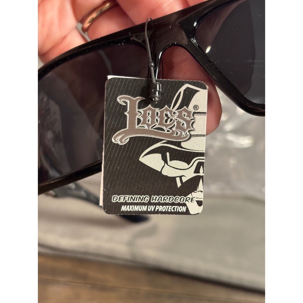 Locs Hardcore Shades Black Rectangular Wrap Sunglasses Silver Logo UV400 UV A/B - Picture 5 of 8